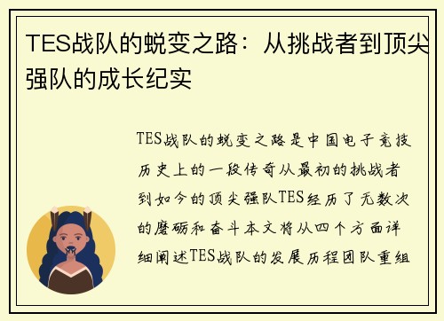 TES战队的蜕变之路：从挑战者到顶尖强队的成长纪实